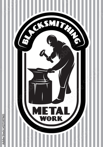 vector template for the logo in retro style with blacksmith hammer, anvil in the smithy