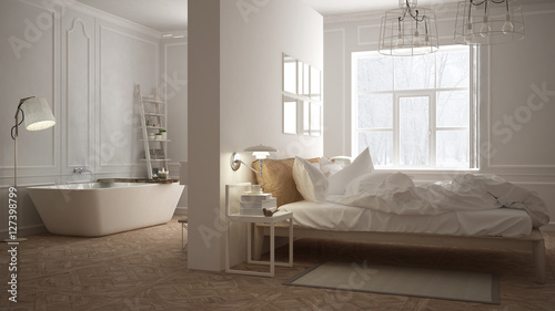 Scandinavian bathroom and bedroom  white minimalistic design  ho