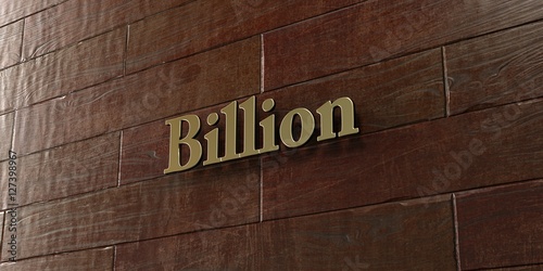 Photography Billion - Bronze plaque mounted on maple wood wall  - 3D rendered royalty free stock picture