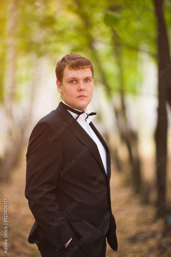 groom portrait on park at a wedding day groom portrait on park at a wedding day