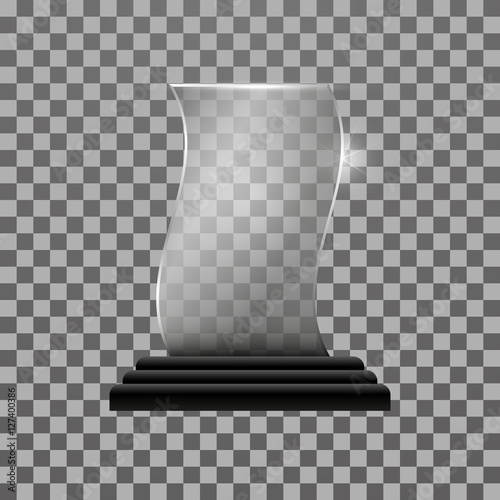 Transparent Glass shiny wave award. Trophy Isolated on dark background. Vector illustration, eps 10.