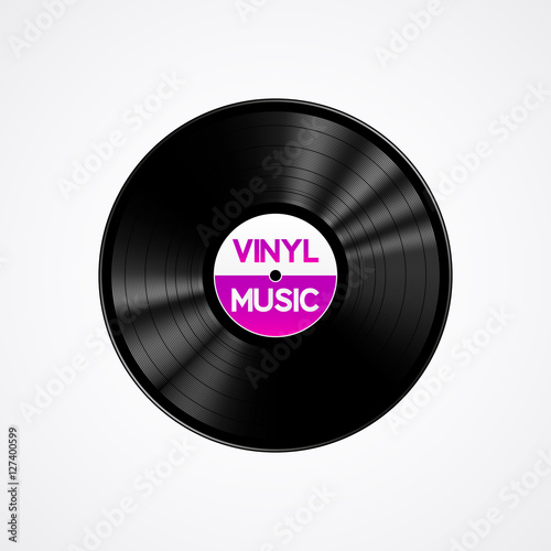 Black vinyl record music isolated on white background, realistic vector illustration