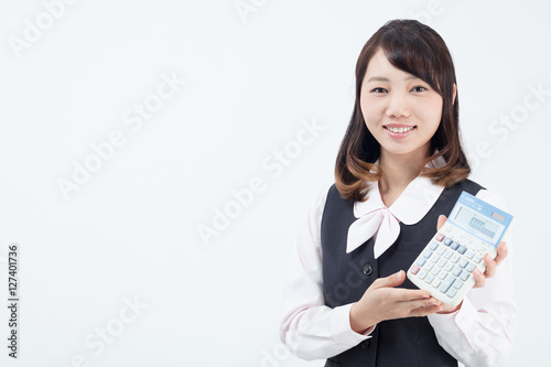 Asian businesswoman on white background