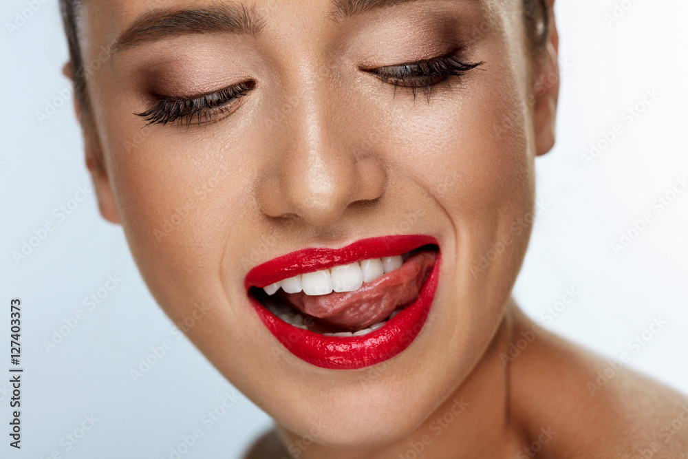 Beauty Fashion Woman Face With Perfect White Smile, Red Lips Beauty Fashion Woman Face With Perfect White Smile, Red Lips