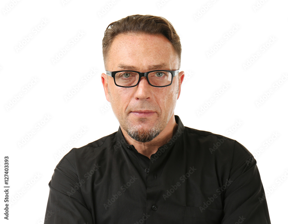 Handsome man on white background, closeup