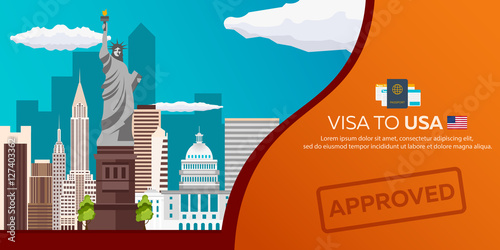 Visa to USA. Travel to USA. Document for travel. Vector flat illustration.