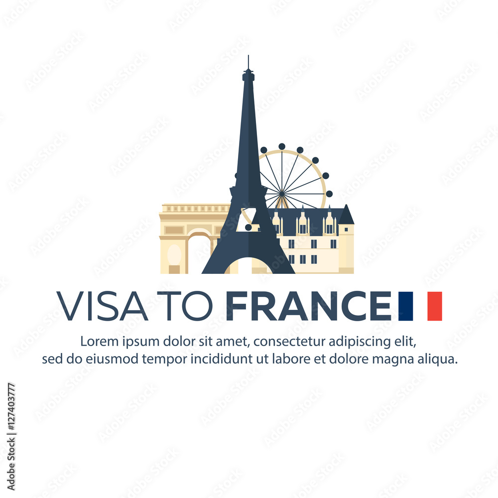 Visa to France. Travel to France. Document for travel. Vector flat illustration.