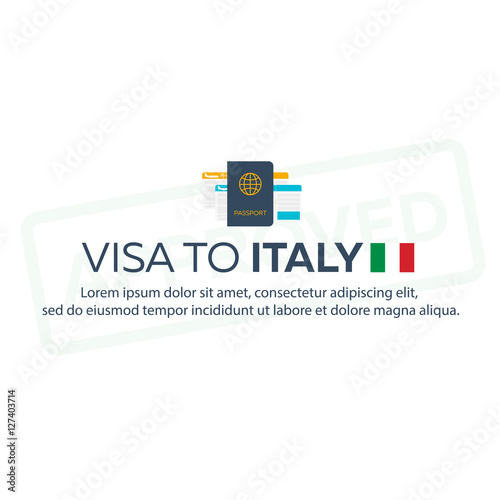 Visa to Italy. Travel to Italy. Document for travel. Vector flat illustration.
