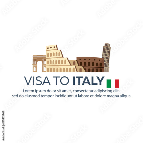 Visa to Italy. Travel to Italy. Document for travel. Vector flat illustration.
