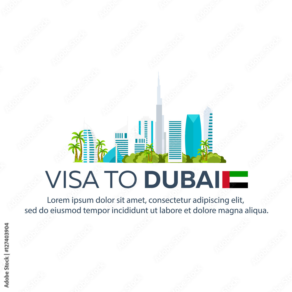 Visa to Dubai. Travel to Dubai. Document for travel. Vector flat illustration.