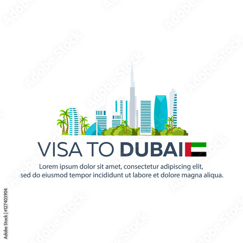 Visa to Dubai. Travel to Dubai. Document for travel. Vector flat illustration.
