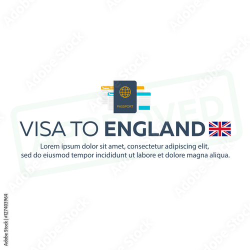 Visa to England. Travel to England. Document for travel. Vector flat illustration.