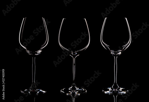 3 Bohemian crystal glasses, isolated on a black background, shooting in the studio
