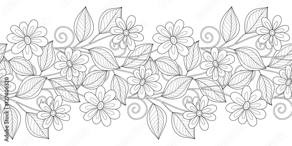 Vector Seamless Monochrome Floral Pattern