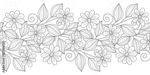 Vector Seamless Monochrome Floral Pattern