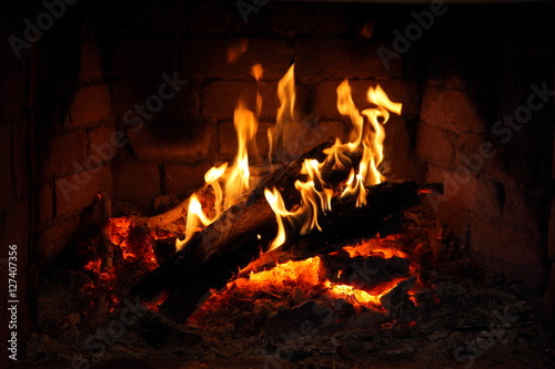 fireplace with burning firewood/ fireplace with burning firewood
