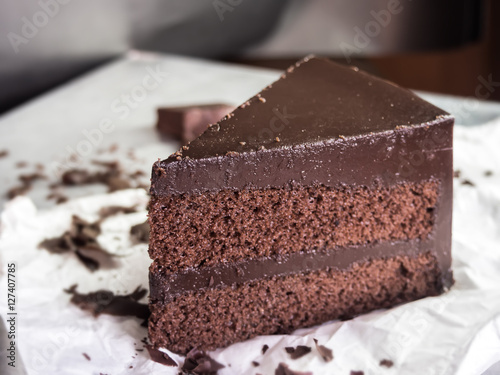 chocolate fudge cake,selective focus