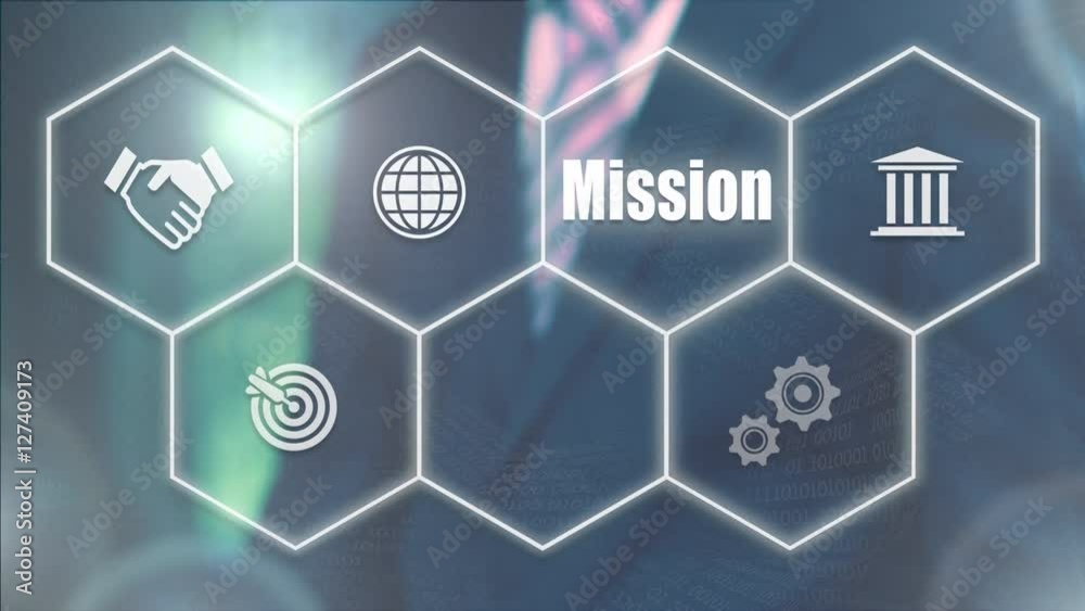 Businessman pressing a Business Mission concept Businessman pressing a Business Mission concept