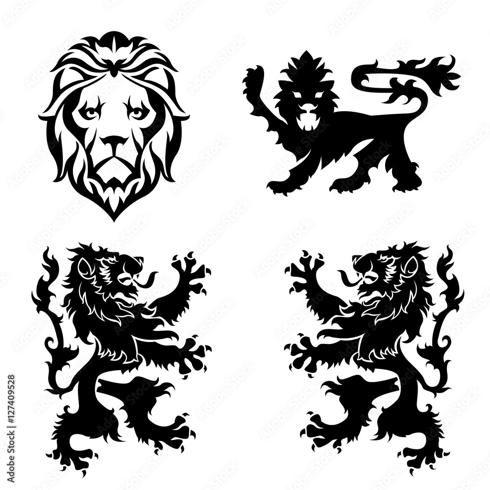 Obraz premium Black lion heraldry set