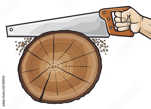 cutting tree with hand saw