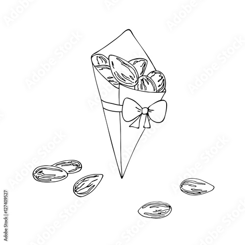 vector simple contour black white sketch of packet with almond nuts