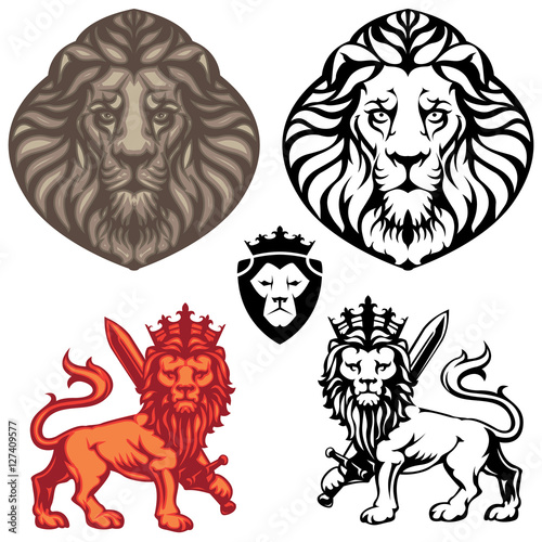 Fototapeta Naklejka Na Ścianę i Meble -  Crowned Lion heraldry set