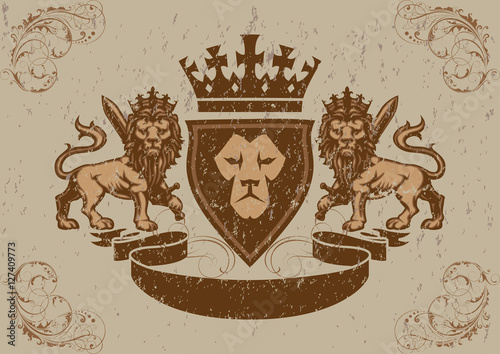 Grunge lions coat of arms