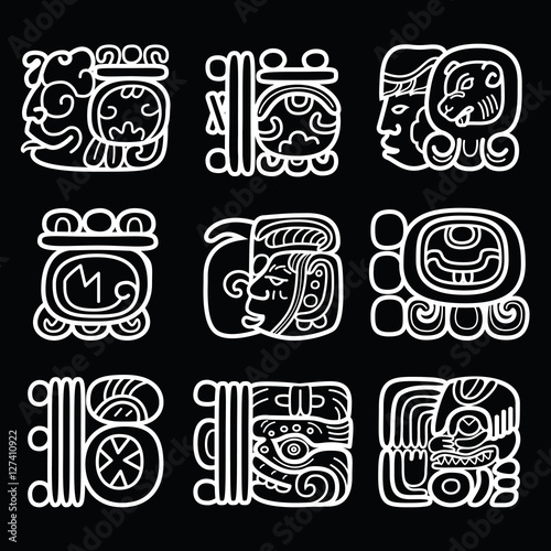 Maya glyphs, writing system and languge vector design