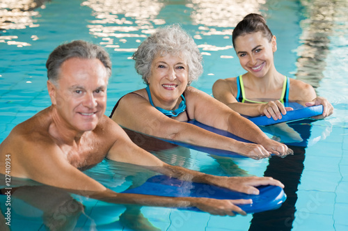Active seniors at water fitness