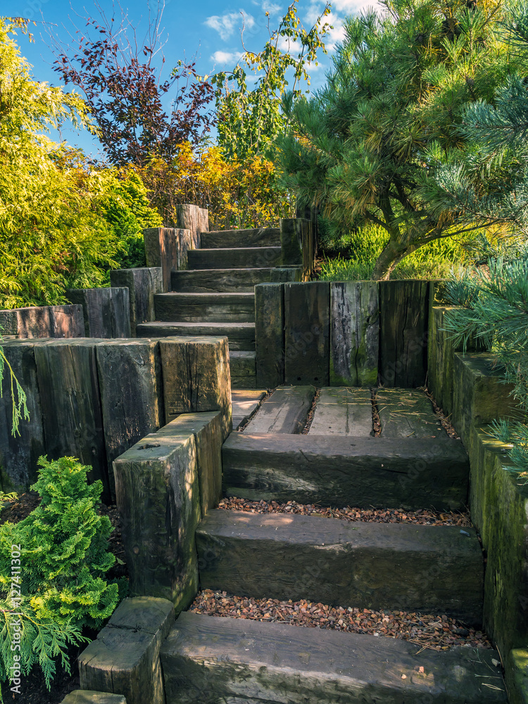 Wooden garden stairs