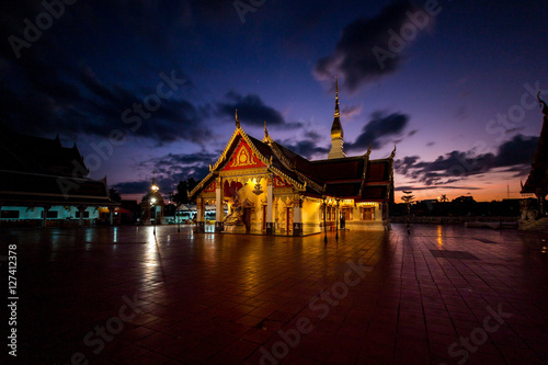Beautiful sunset in Wat Pratat Choeng Chum at Sakon Nakhon Province, Thailand.Landmark of thailand.