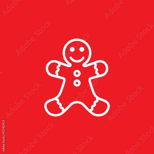 Gingerbread man cookie line icon, outline vector sign, linear pictogram isolated on red. logo illustration