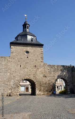 medieval Town Wall with Tower in Muehlhausen Germany