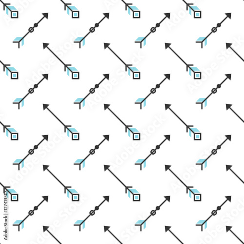 Seamless pattern with stylized linear arrows. Blue and grey vector background. Modern geometric design. Trendy ethnic illustration