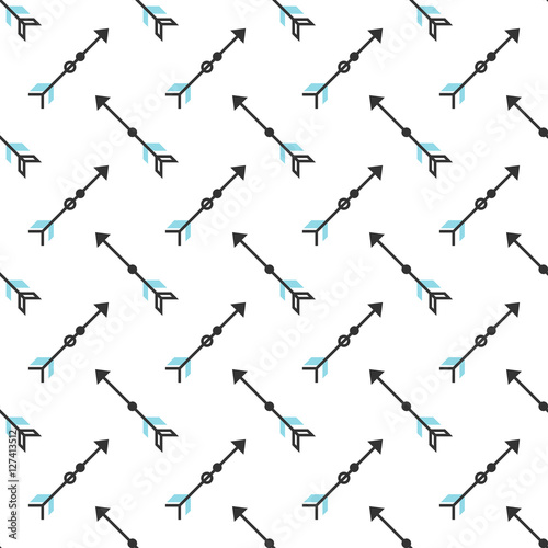 Seamless pattern with stylized linear arrows. Blue and grey vector background. Modern geometric design. Trendy ethnic illustration
