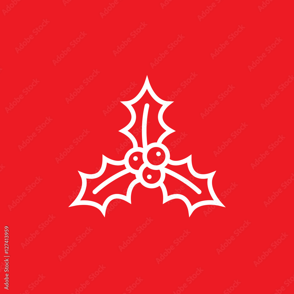 Christmas holly berries line icon, outline vector sign, linear pictogram isolated on red. logo illustration Christmas holly berries line icon, outline vector sign, linear pictogram isolated on red. logo illustration