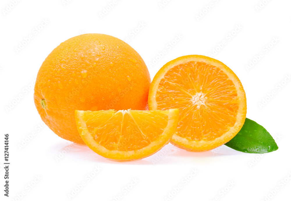 Orange fruit with drops isolated on white background Orange fruit with drops isolated on white background