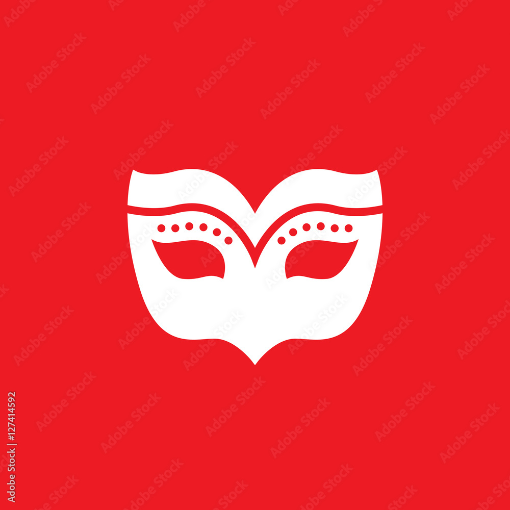 Masquerade mask icon vector, filled flat sign, solid pictogram isolated on red, logo illustration Masquerade mask icon vector, filled flat sign, solid pictogram isolated on red, logo illustration