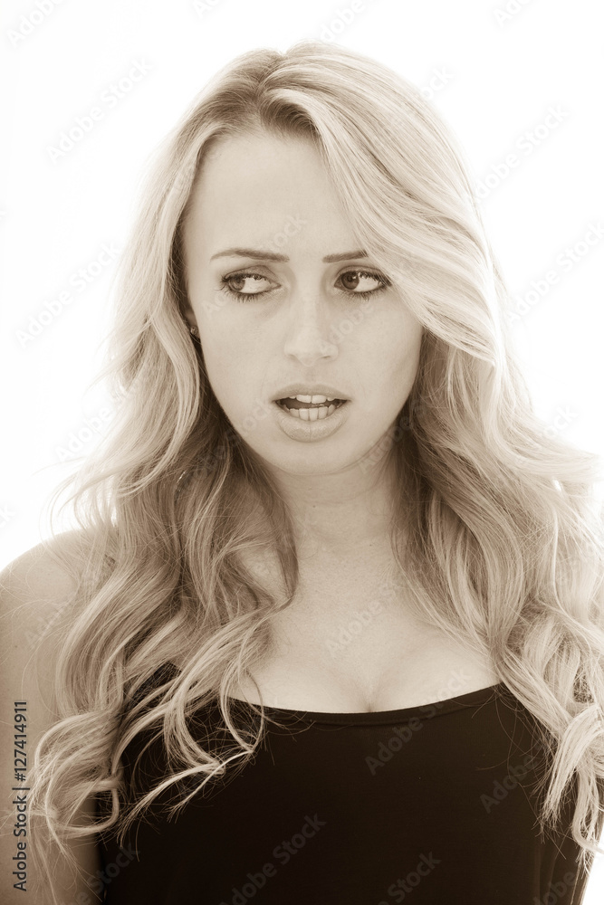 Portrait of a Girl Looking Concerned and Suspicious Portrait of a Girl Looking Concerned and Suspicious
