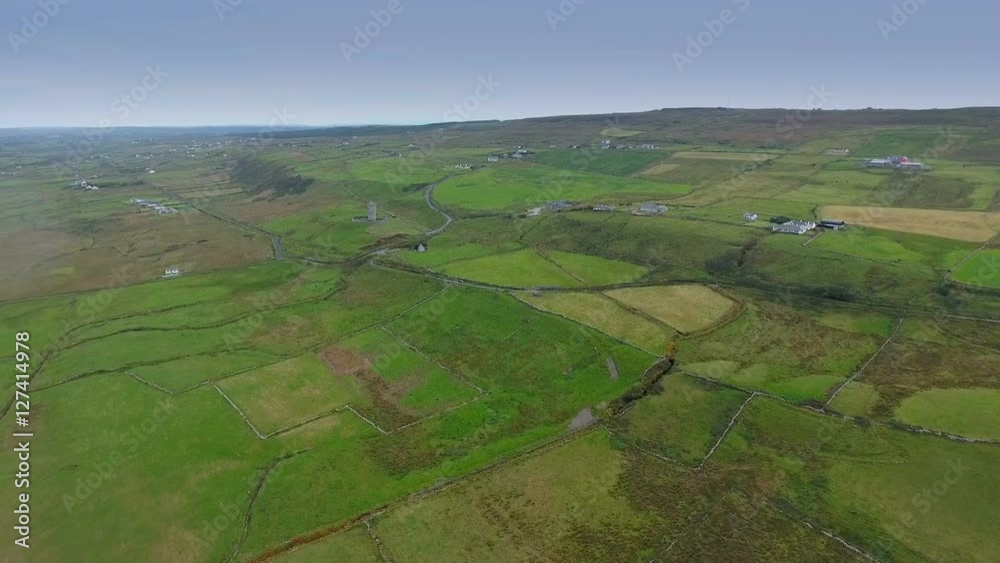 Aerial view of the green field where the Dunguaire Castle is located the big green field found in West Ireland in Ireland Aerial view of the green field where the Dunguaire Castle is located the big green field found in West Ireland in Ireland