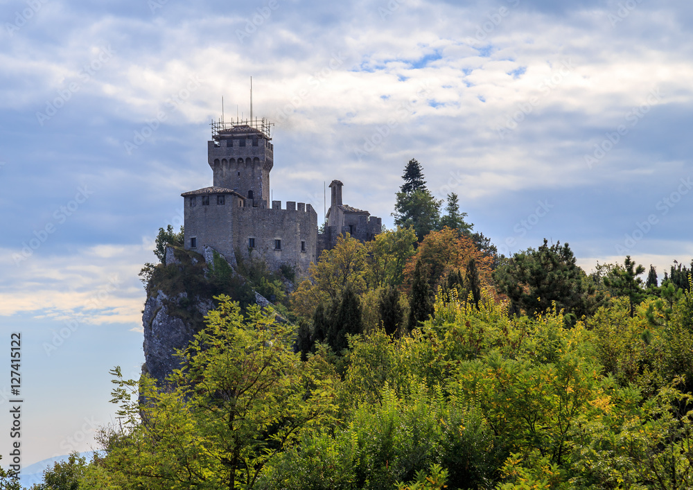The fortress on the top of Mount Titano, one of the most popular tourist destinations in Italy