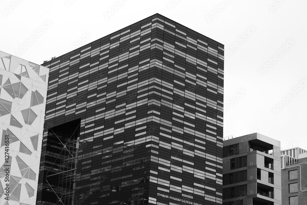 Fototapeta premium Black and white Oslo downtown buildings background