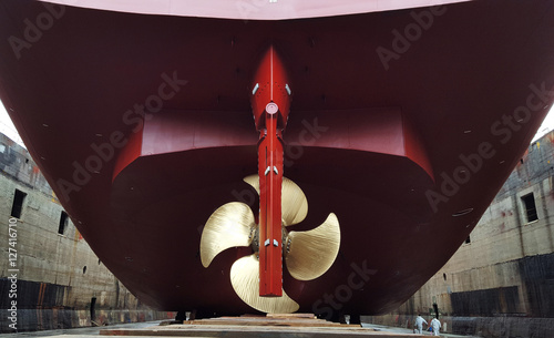 Leinwand Poster stern and propeller in refitting at drydock