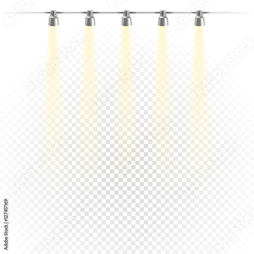 Photorealistic bright stage with projectors. Spot lights isolate