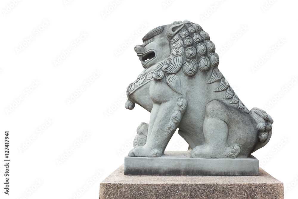 Singha Stone statue on white background. Isolate Singha Stone statue.