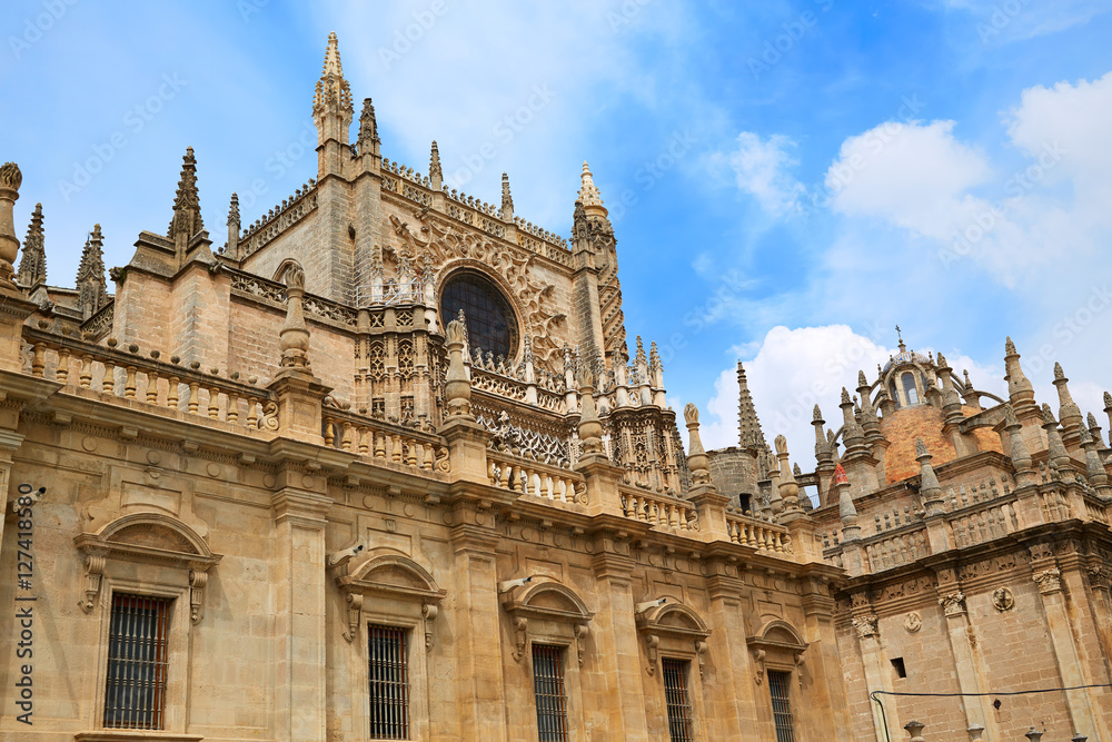 Seville cathedral facade in Sevilla Spain