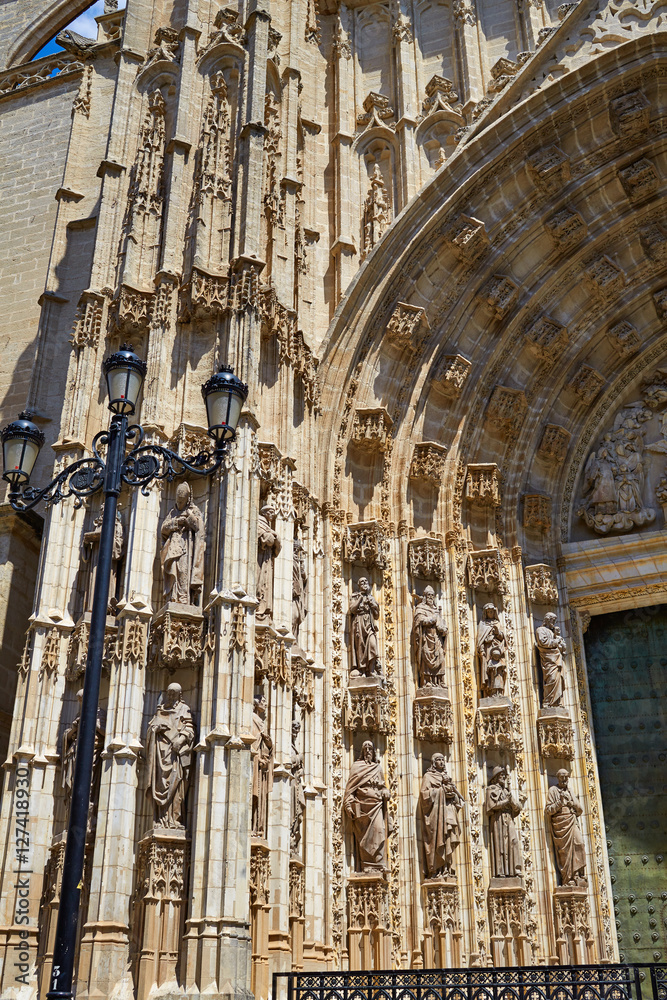 Seville cathedral facade in Constitucion Spain