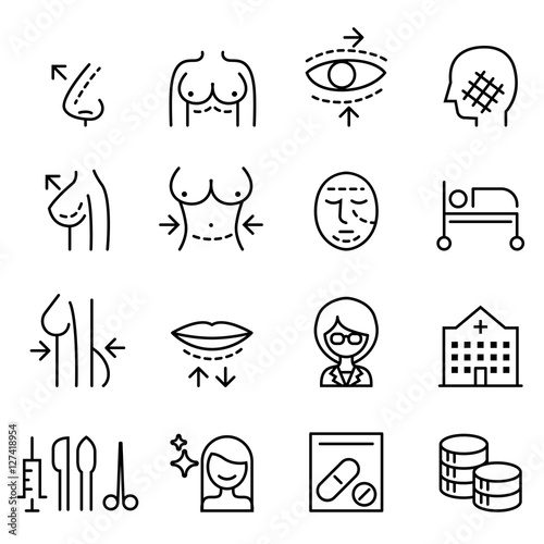 Plastic surgery icon set in thin line style