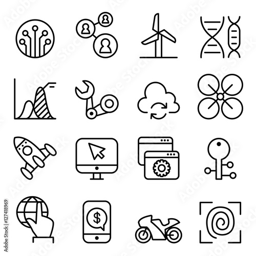 Technology icon set in thin line style