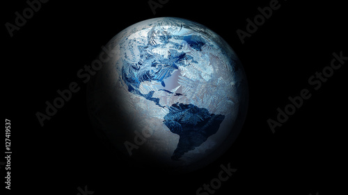 Illustration of Frozen Earth in space. on a black background © tussik
